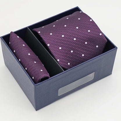 Purple on White Dot Tie with Pocket Square