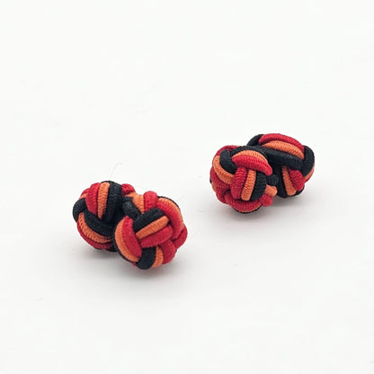 CUFFLINK SILK KNOT, TWIN-FIST, TRI-COLOR RED ORANGE & BLACK