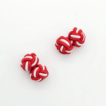 CUFFLINK SILK KNOT, TWIN-FIST, DUAL-COLOR RED & WHITE