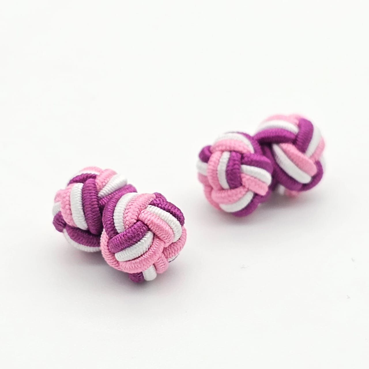 CUFFLINK SILK KNOT, TWIN-FIST, TRI-COLOR SHADES OF PINK & WHITE