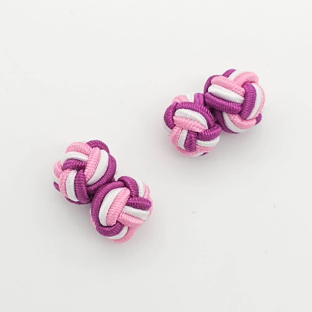 CUFFLINK SILK KNOT, TWIN-FIST, TRI-COLOR SHADES OF PINK & WHITE