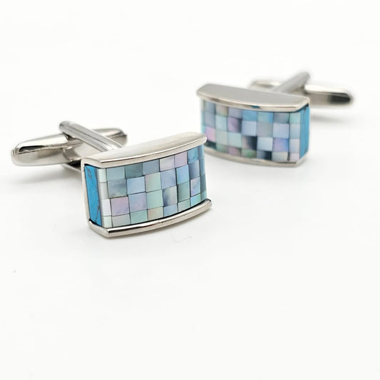 Sea Blue Square Shape Metal Cufflink