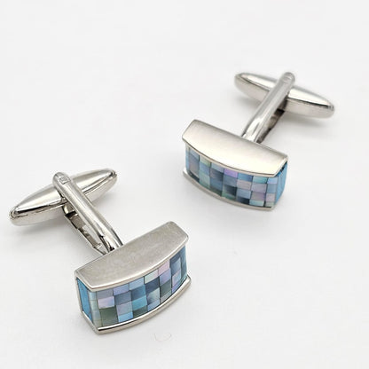 Sea Blue Square Shape Metal Cufflink