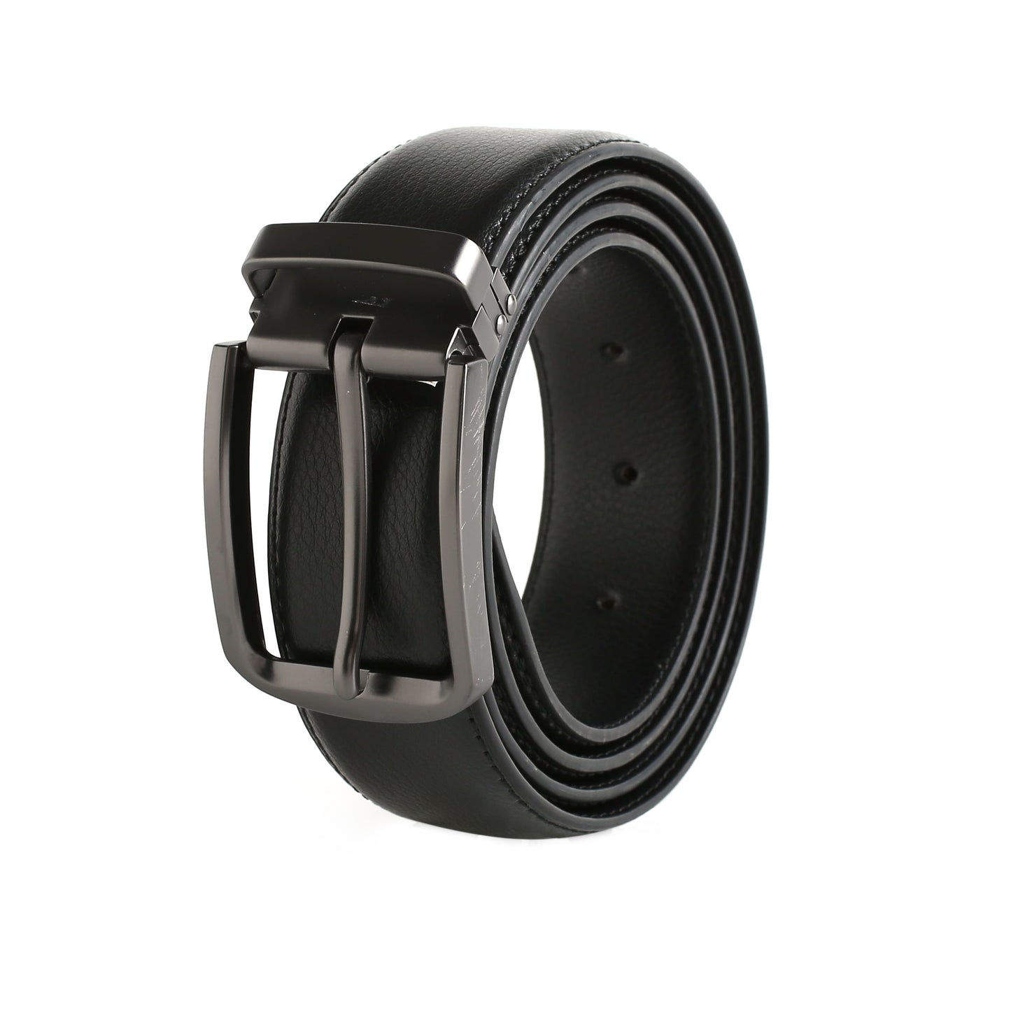 Sleek Black Leather Belt with Silver Buckle