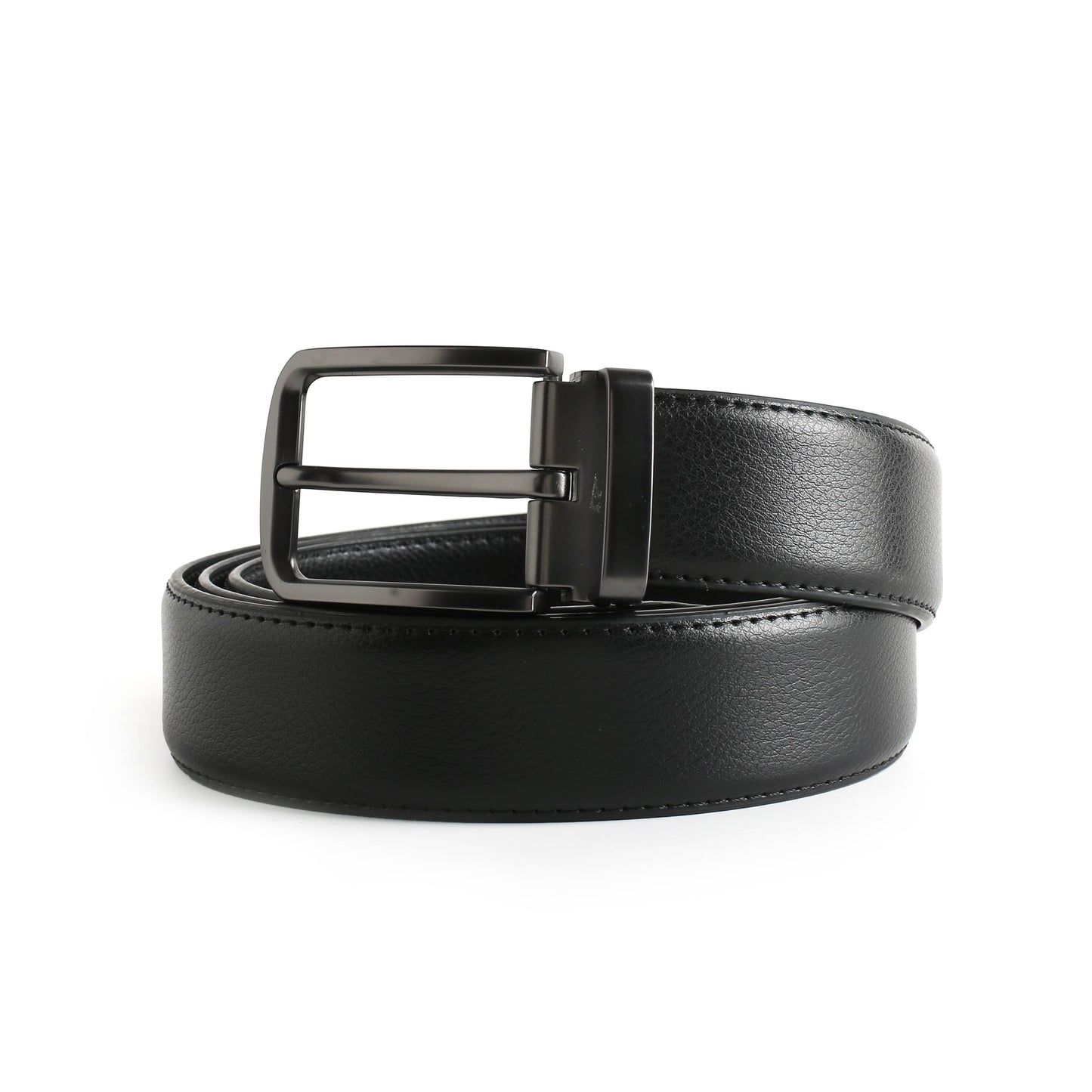 Sleek Black Leather Belt with Silver Buckle