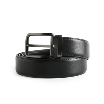 Sleek Black Leather Belt with Silver Buckle