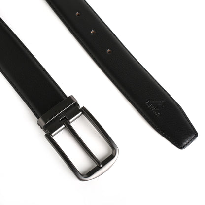 Sleek Black Leather Belt with Silver Buckle