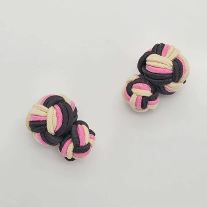 CUFFLINK SILK KNOT, BIG & SMALL DUAL FIST TRI-COLOR BLACK WHITE & PINK - KNisa Premium Men's Fashion Brand