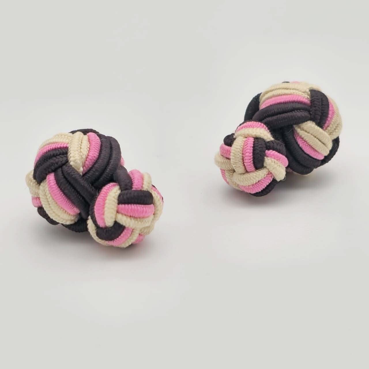 CUFFLINK SILK KNOT, BIG & SMALL DUAL FIST TRI-COLOR BLACK WHITE & PINK - KNisa Premium Men's Fashion Brand