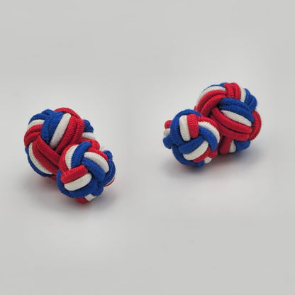 CUFFLINK SILK KNOT, BIG & SMALL DUAL FIST TRI-COLOR FRANCE