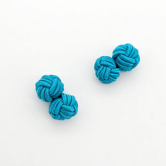 CUFFLINK SILK KNOT, TYPE UNI-COLOR TWIN-FIST, TURQUOISE