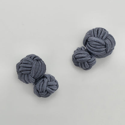 CUFFLINK SILK KNOT, BIG & SMALL DUAL FIST UNI-COLOR GREY