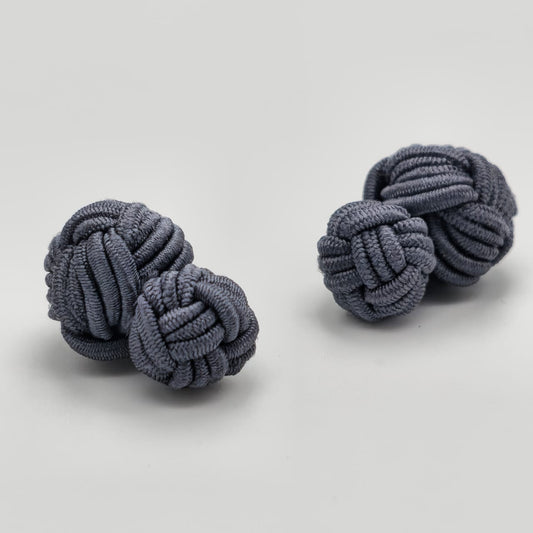 CUFFLINK SILK KNOT, BIG & SMALL DUAL FIST UNI-COLOR GREY