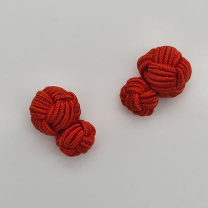 CUFFLINK SILK KNOT, BIG & SMALL DUAL FIST UNI-COLOR RED