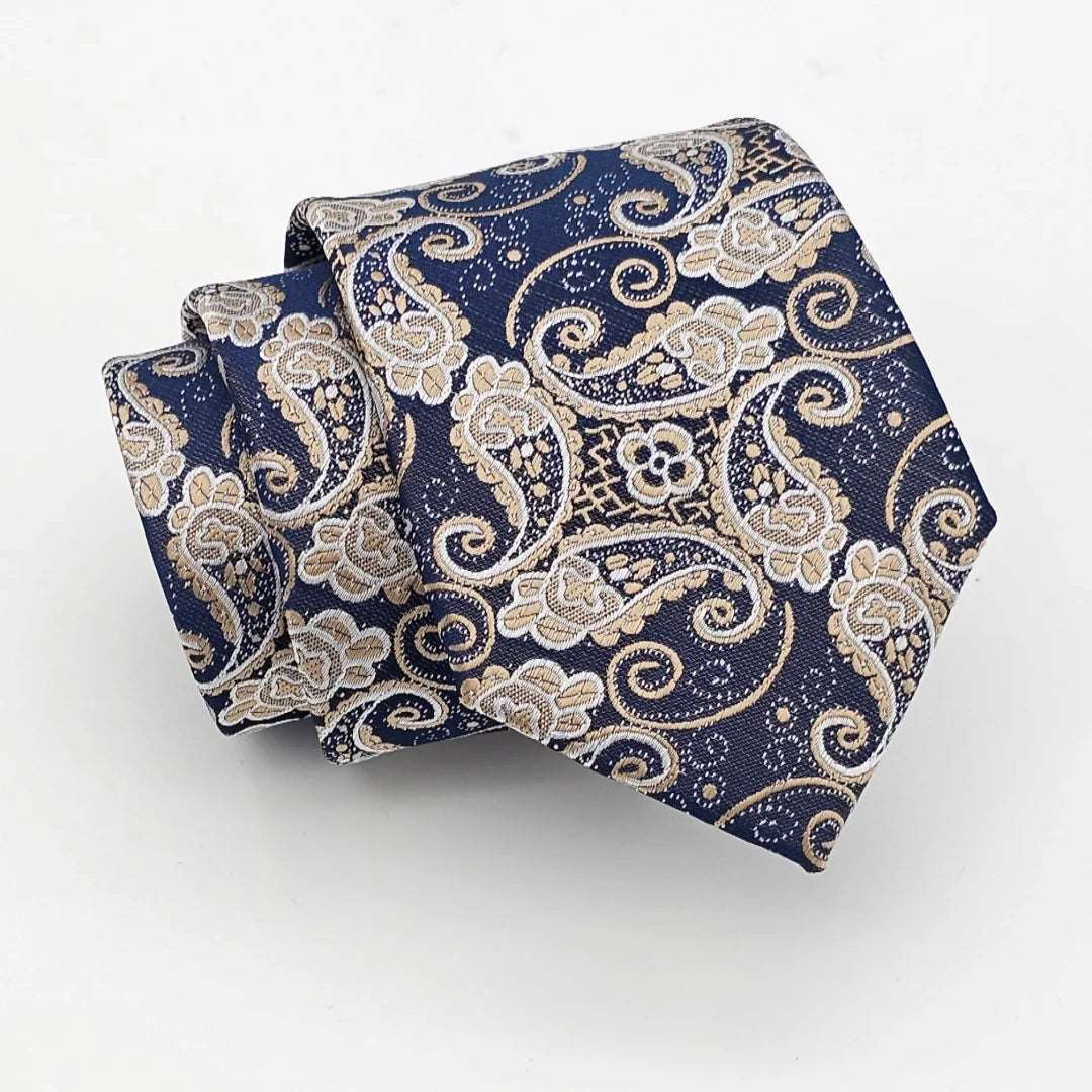 Black Beige Paisley Tie with Pocket Square