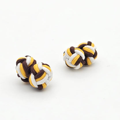 CUFFLINK SILK KNOT, TWIN-FIST, TRI-COLOR WHITE YELLOW & BROWN