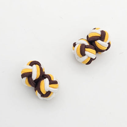 CUFFLINK SILK KNOT, TWIN-FIST, TRI-COLOR WHITE YELLOW & BROWN