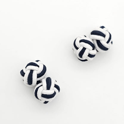 CUFFLINK SILK KNOT, TWIN-FIST, DUAL-COLOR WHITE & BLACK