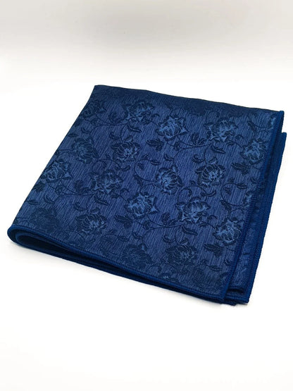 Elegant Blue Blossom Tie With Pocket Square