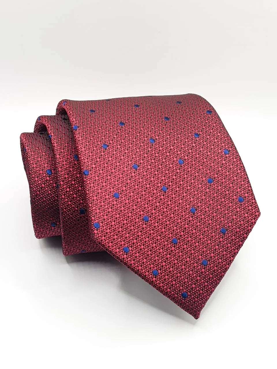 Crimson Blue Dot Elegance Tie With Pocket Square