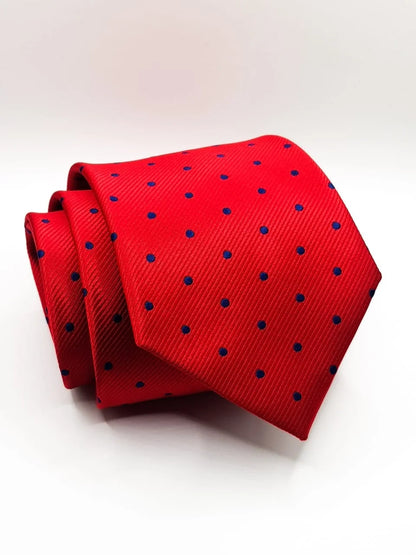 Polka Dot Red Tie With Pocket Square