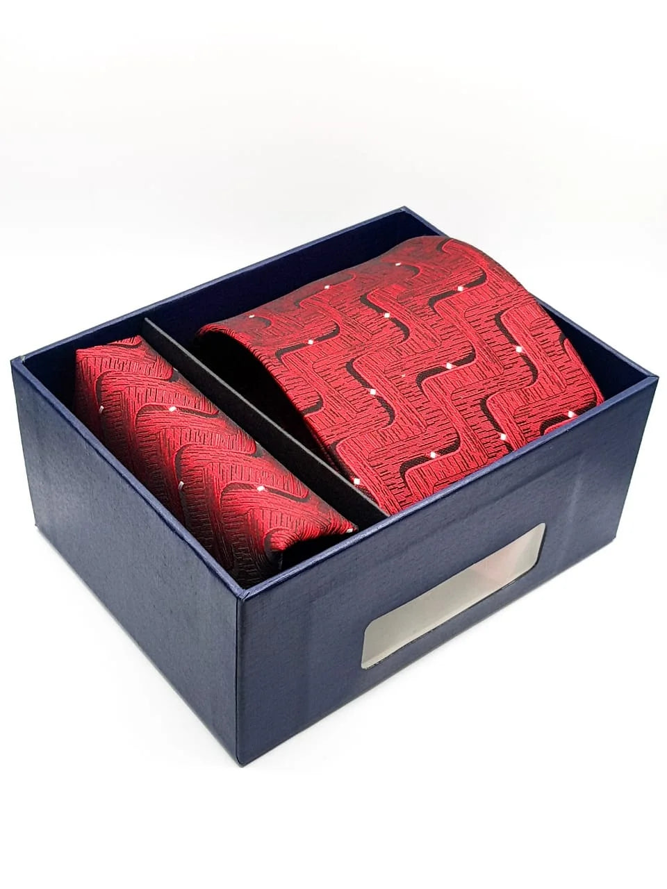 Red & Black Textured Tie with Pocket Square