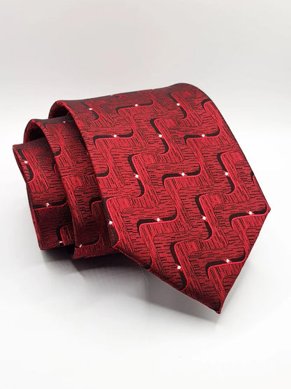 Red & Black Textured Tie with Pocket Square