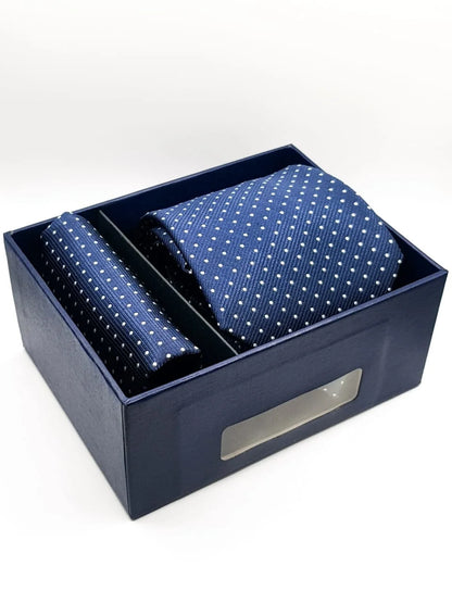 Polka Dot Blue Elegance Tie With Pocket Square