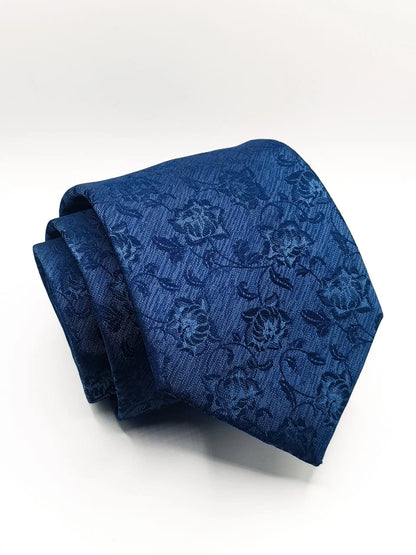 Elegant Blue Blossom Tie With Pocket Square