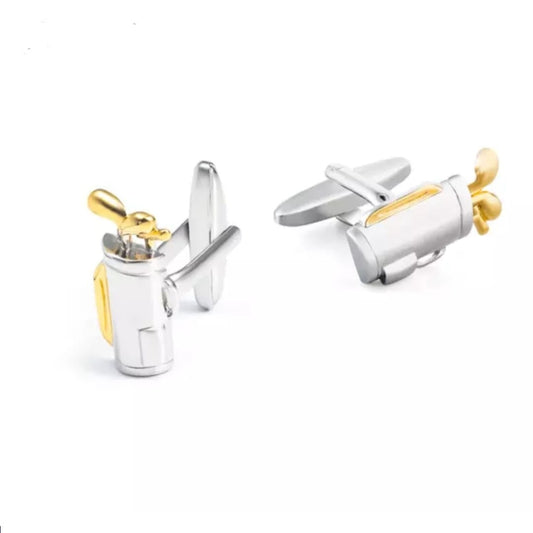 Two Tone Silver & Gold Golf Bag & Clubs Cufflinks