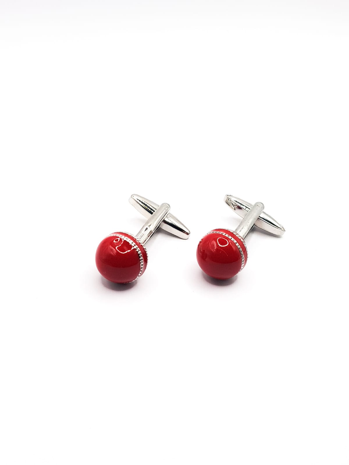 Silver Cufflinks With Red Highlights