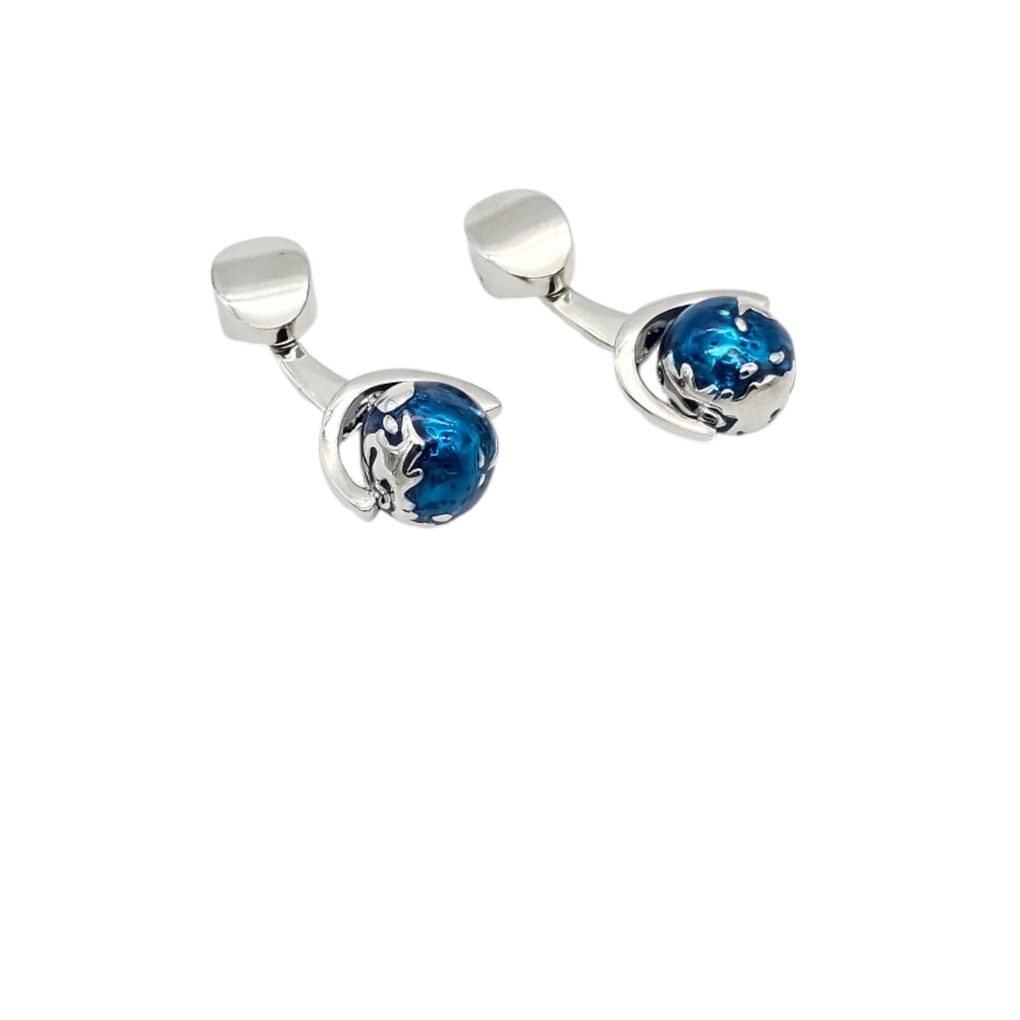 World Map Blue Cufflink