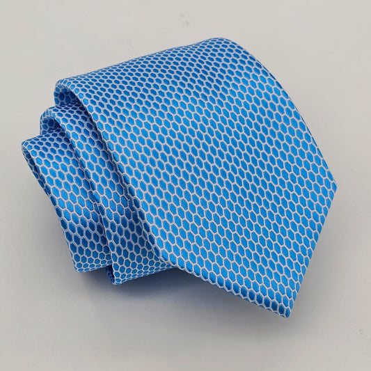 Diamond Array on Sky Blue Tie with Pocket Square