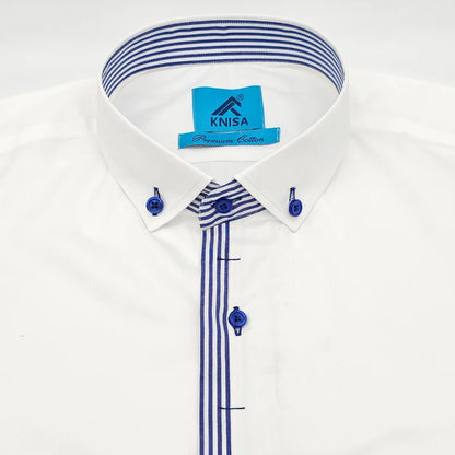 White Business Shirt with Oxford Blue Detail