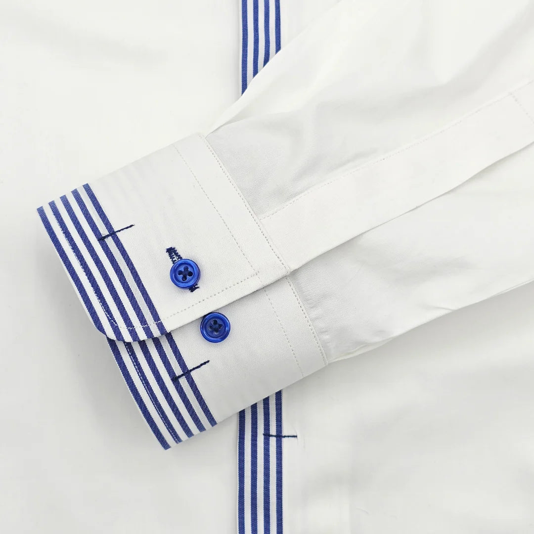 White Business Shirt with Oxford Blue Detail