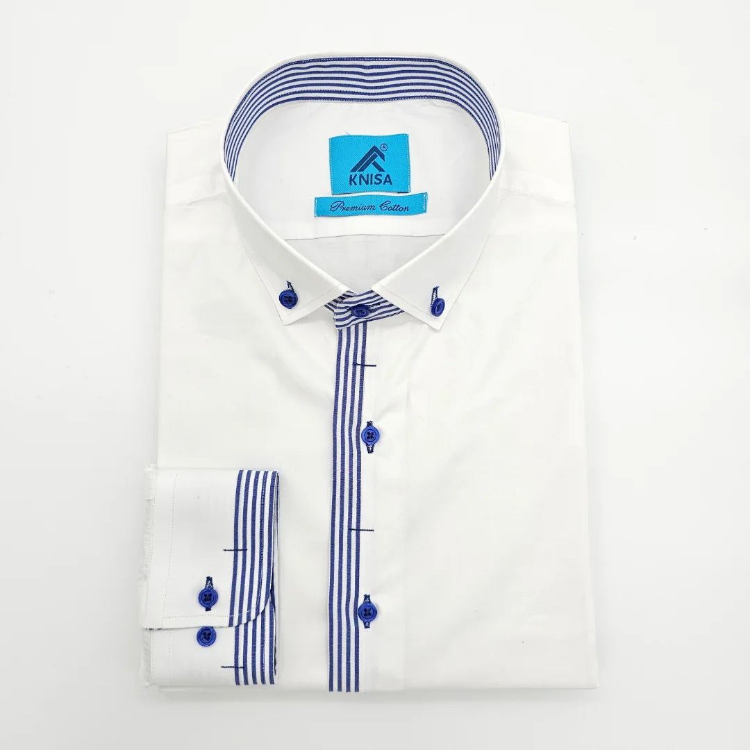 White Business Shirt with Oxford Blue Detail