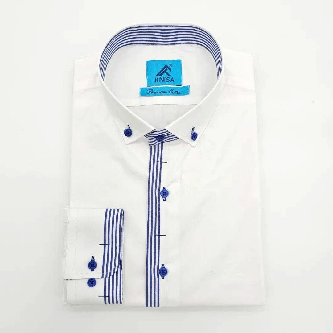 White Business Shirt with Oxford Blue Detail - KNisa Premium Men's Fashion Brand