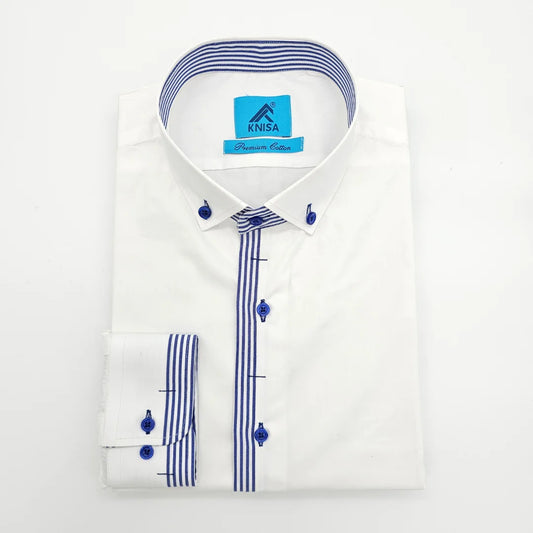 White Business Shirt with Oxford Blue Detail