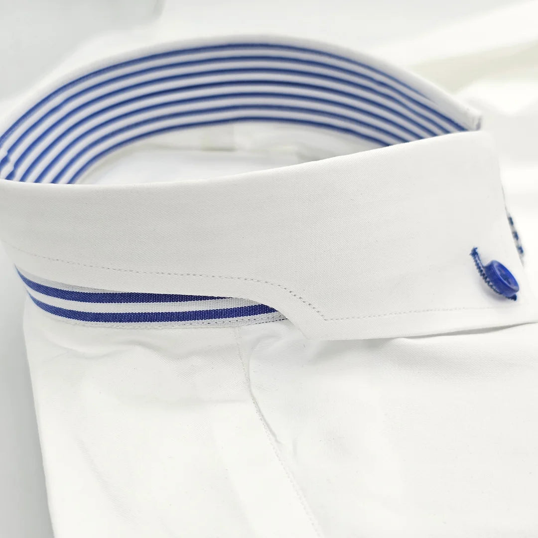 White Business Shirt with Oxford Blue Detail