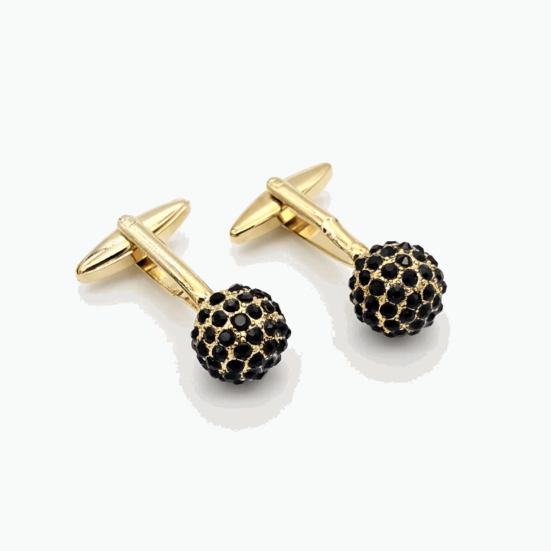 Men’s Black Crystal Ball Cufflinks With Golden Body