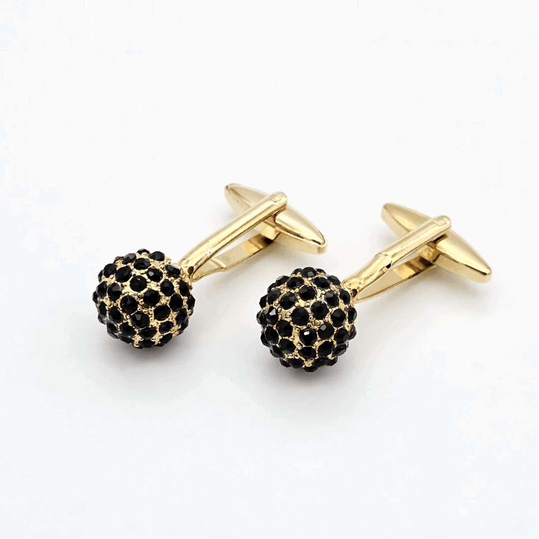 Men’s Black Crystal Ball Cufflinks With Golden Body - KNisa Premium Men's Fashion Brand