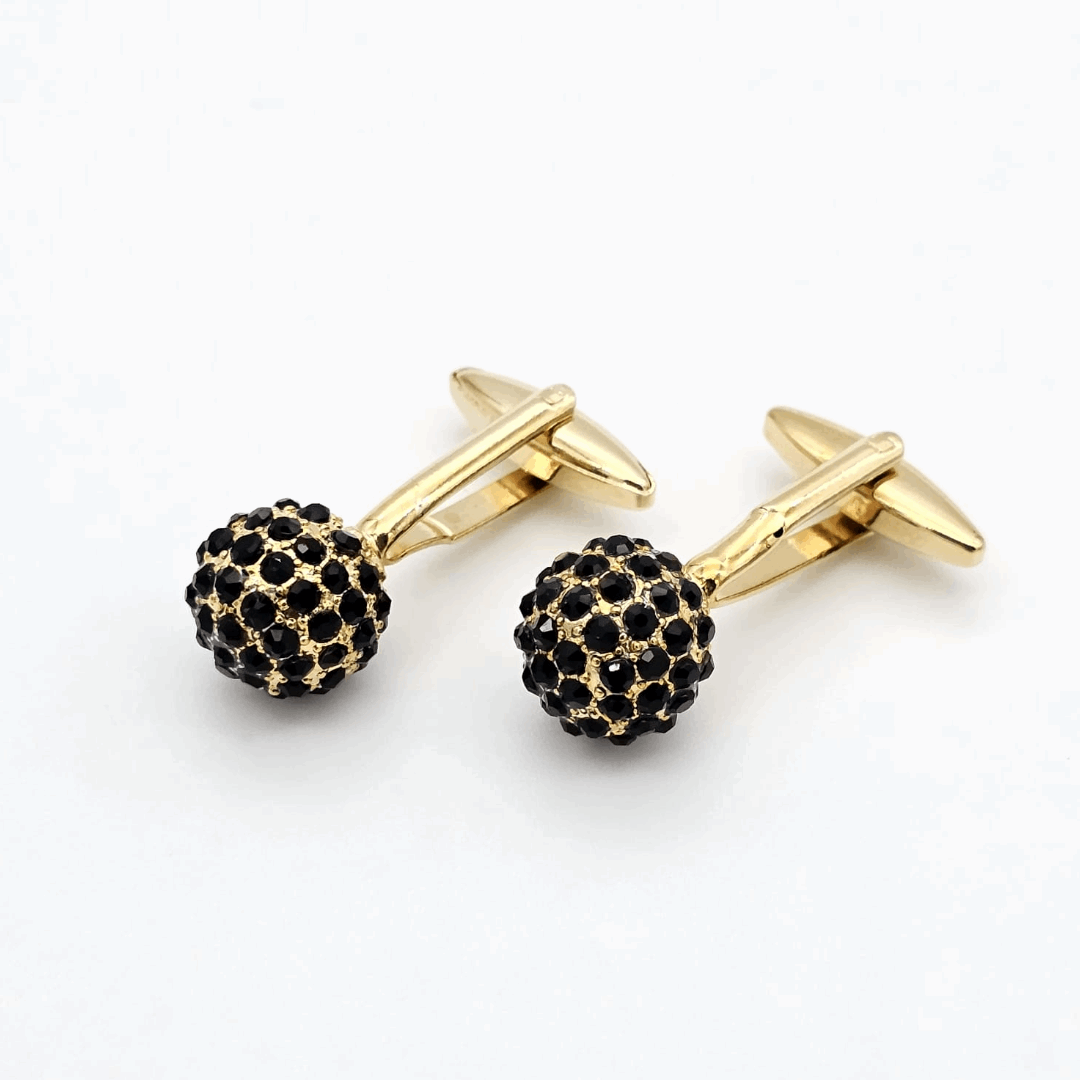 Men’s Black Crystal Ball Cufflinks With Golden Body