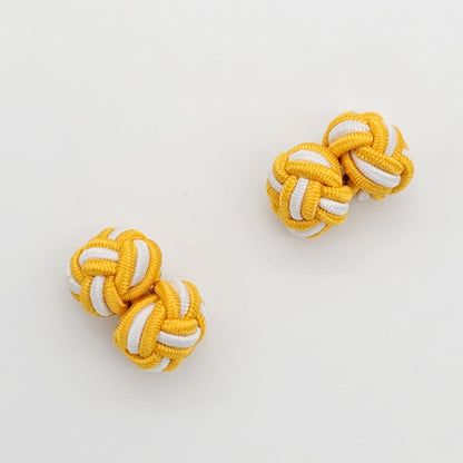 CUFFLINK SILK KNOT, TWIN-FIST, DUAL-COLOR YELLOW & WHITE