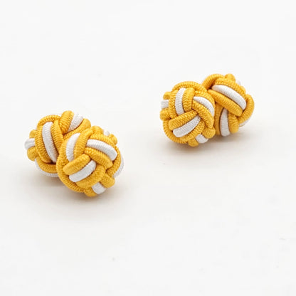 CUFFLINK SILK KNOT, TWIN-FIST, DUAL-COLOR YELLOW & WHITE