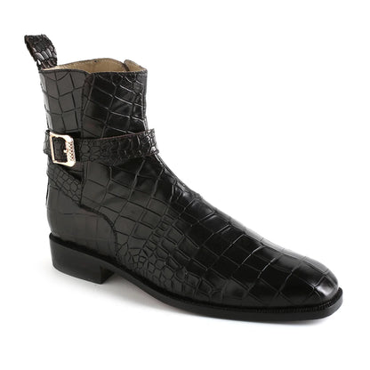 Handmade Men’s Black Alligator Textured Leather Jodhpur Boots